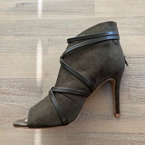 Dark Olive Green Open Toe Healed Bootie